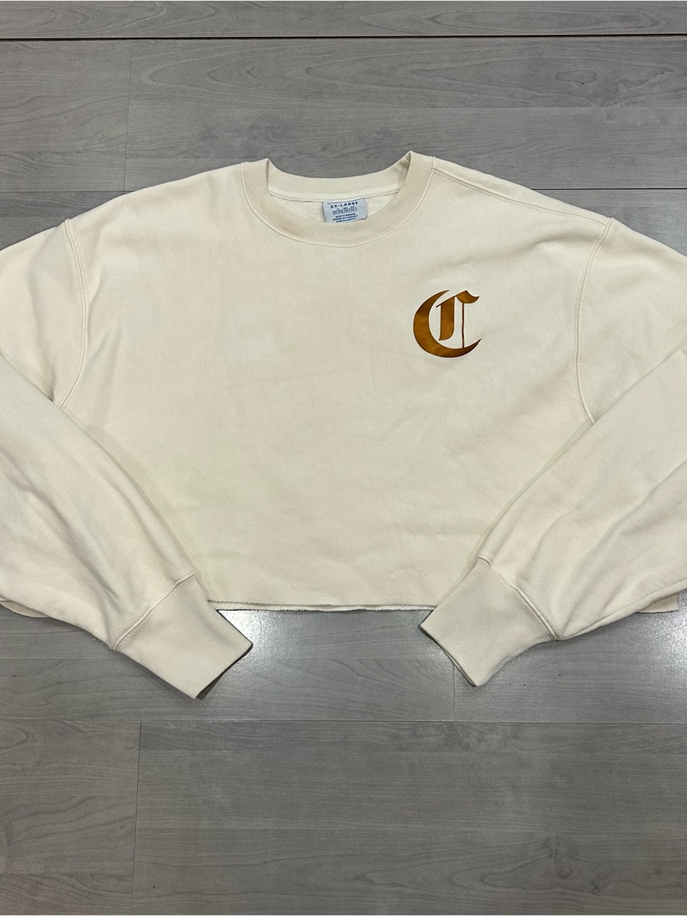 Champion Reverse Weave Oversized Cropped Crewneck Sweatshirt 2XL Cream